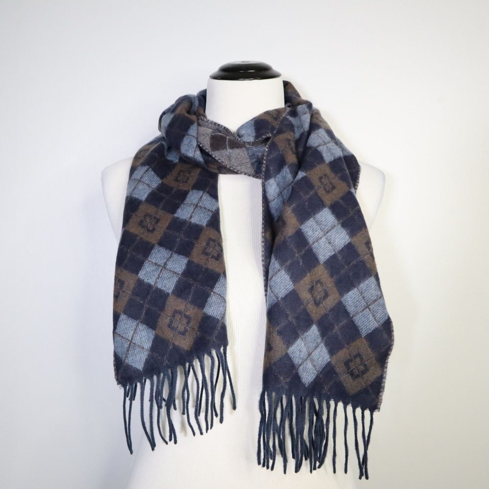 90s V. Fraas Cashmink Plaid Checkered Fringe Scarf